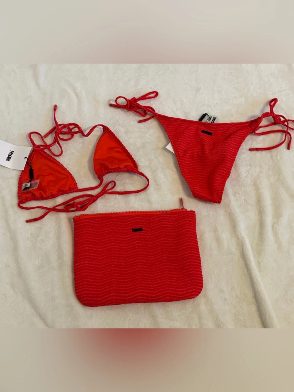 triangl swimwear Red Ribbed Triangle Bikini Set with Zip Pouch. NEW with tags!